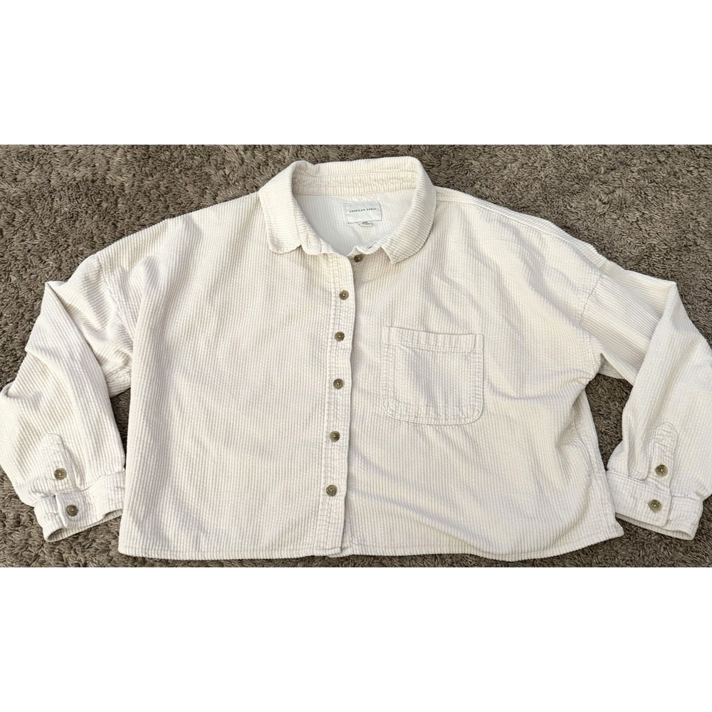 American Eagle Ivory Shirt Jacket Womens Size m Corduroy Crop Neutral Slouchy